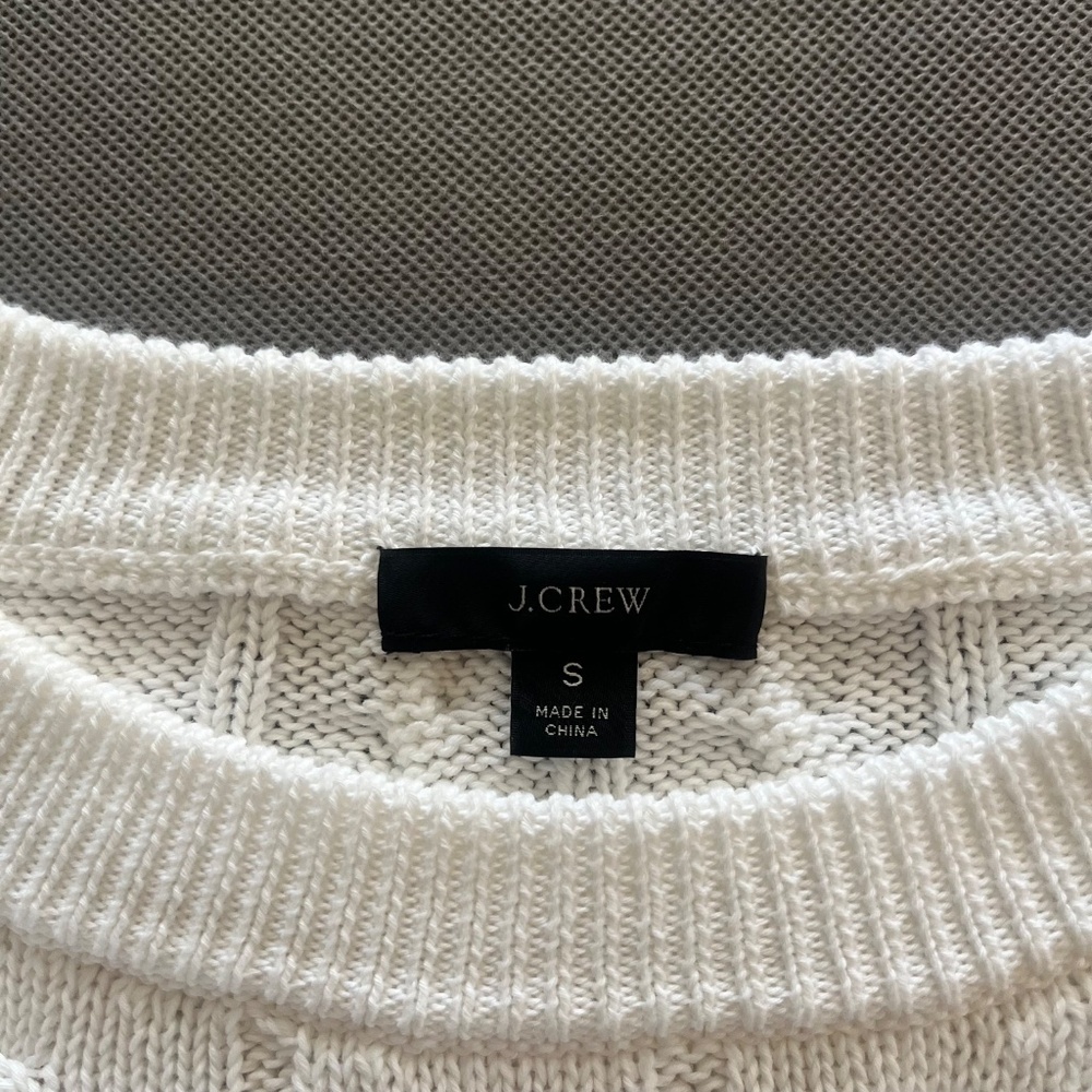 J.Crew White Relaxed-fit Cable-knit Crewneck Sweater Size Small - Picture 2 of 9
